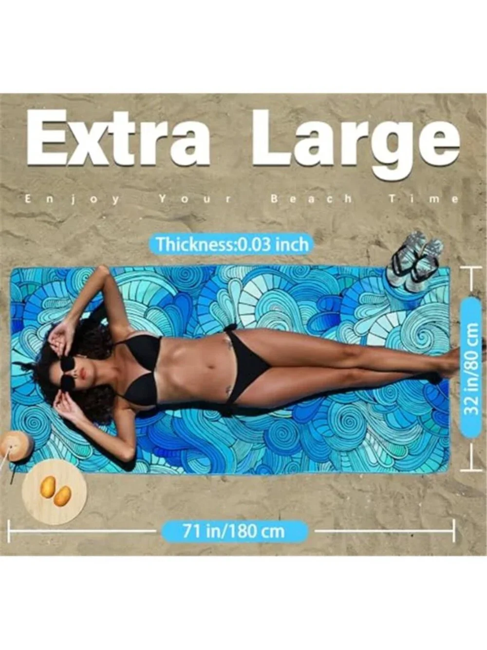 Thin Lightweight Microfiber Beach Towel Sand Free Quick Dry Absorbent Compact